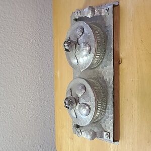 Vintage Mid Century Hand Wrought Metal Footed Condiment Tray 1950s